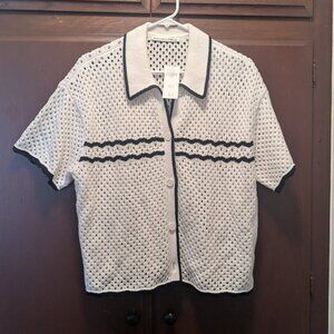 A&F Crochet Style Button Up Polo
